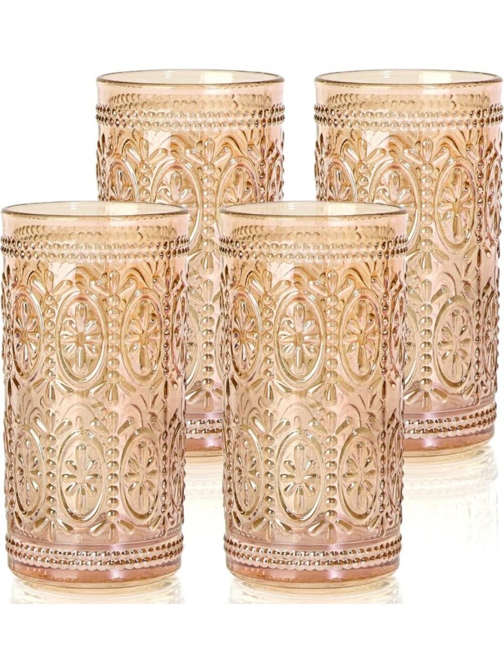 Vintage Amber Highball Glasses - 12oz Drinking Glassware, Retro Style, Set of 4